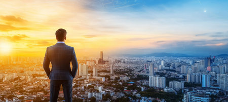 Inspiring Urban Visionary Entrepreneur Exploring the Thriving Future Cityscape of Urban Developmentの素材