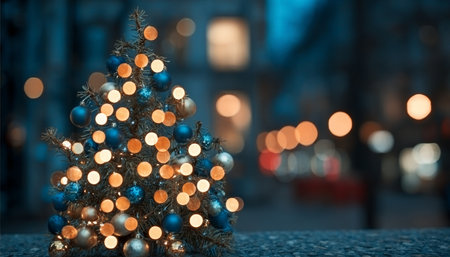 Enchanting Christmas Celebration A Sparkling Tree Surrounded by Bokeh Lights and Holiday Cheerの素材