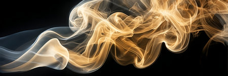 Golden Smoke Swirls in Abstract Dynamic Formation Against a Deep Backdrop, Intriguing and Artisticの素材