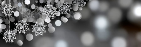 Enchanting Silver Winter Snowfall Season Magic Background Design with Elegant Falling Snowflakesの素材