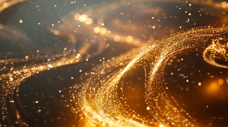 Elegant Streams of Golden Light Illuminating Space with Motion Blur and Bokeh Effects in Backgroundの素材