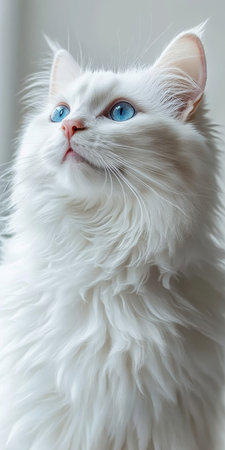 Elegant and Alluring White Angora Cat with Fluffy Fur, Graceful Aura, and Serene Presenceの素材