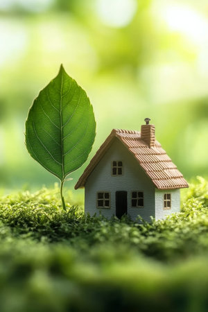 Eco-Friendly Home Surrounded by Lush Meadows and Renewable Energy Sources for Sustainable Livingの素材