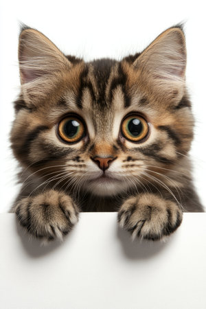 Adorable Scottish Fold Kitten with Big Eyes Posing on a Clean White Background in Studio Shotの素材
