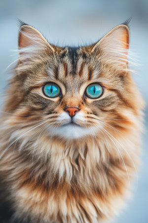 Charming Australian Mist Cat with Striking Aqua Eyes and Beautiful Brown and Black Striped Coatの素材