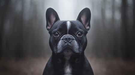 Charming French Bulldog Portrait Showcasing Its Gentle Nature and Beautiful Features in Nature.の素材