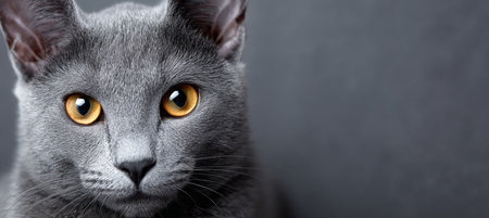 Charming Close-Up of a Gray Cat With Piercing Green Eyes, Showcasing Its Unique Beauty and Graceの素材