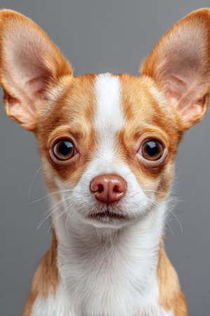 Charming Chihuahua Portrait Adorable Pup with Expressive Eyes Against a Clean Gray Backdropの素材