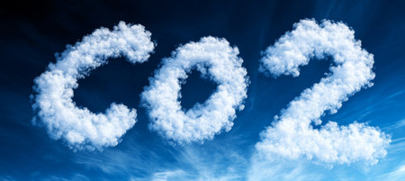 Dramatic Representation of Elevated CO2 Clouds on a Warm Sunny Morning Symbolizing Climate Changeの素材