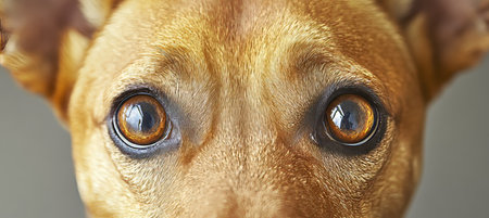 Majestic Golden Retriever Dog Portrait with Warm Fur and Deep Eyes on a Soft Gray Backgroundの素材