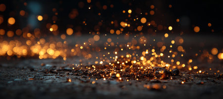 Abstract Bursts of Light and Fire, Glittering Embers on Dark Backdrop, Sparkling Fire Particlesの素材