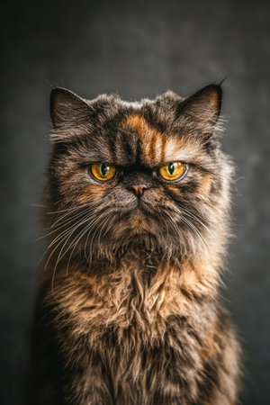 Charming Tortoiseshell Himalayan Cat with Distinctive Features Posing Elegantly for the Cameraの素材