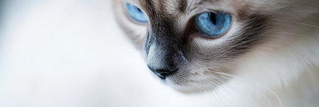 Close-Up Portrait of a Charming Himalayan Cat with Captivating Blue Eyes on a White Backgroundの素材