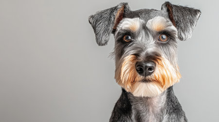 Charming Closeup of a Miniature Schnauzer With Innocent Brown Eyes and Distinctive Facial Featuresの素材