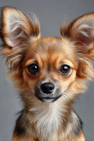 Adorable Chihuahua s Expressive Gaze Captures Hearts in Studio Shot Against a Neutral Background.の素材