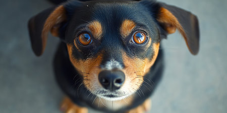 Charming Close Up Portrait of an Adorable Dachshund Puppy with Expressive Eyes in Studio Settingの素材