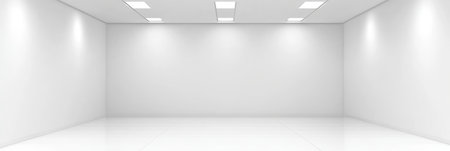 Bright and Spacious Studio with a Modern Workspace, Featuring an Empty Minimal White Interior Designの素材