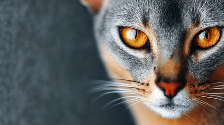 Adorable Singapura Cat Portrait with Striking Golden Eyes Against a Neutral Backgroundの素材