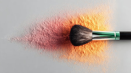 Elegant Makeup Application with Rose Hues and Apricot Shades on a Soft Gray Background Texture Artの素材