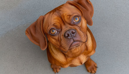 Charming Boxer Dog Portrait with Playful Expression on Soft Gray Background for Pet Enthusiastsの素材