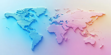 Soft Pastel World Topography with Detailed Earth Relief on Colorful Background for Designers.の素材