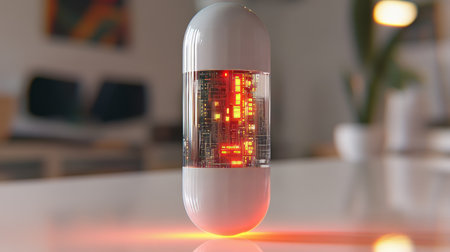 Innovative Digital Medicine Concept High-Tech Pill with Circuitry for Real-Time Health Monitoringの素材