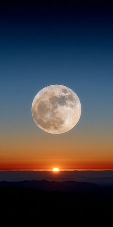 Majestic Full Moon Illuminates Tranquil Landscape with Stars in a Clear Night Sky Over Mountainsの素材