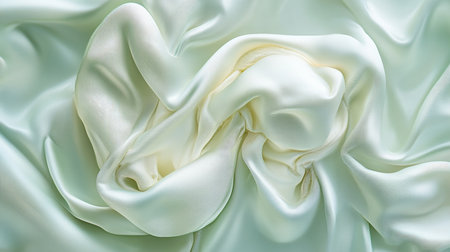 Elegant Subtle Green Silk Waves with Gentle Fabric Folds, Smooth Textile Abstract Background Designの素材