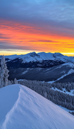Breathtaking Sunrise Over Majestic Snowcapped Mountain Range, Illuminating the Scenic Landscapeの素材