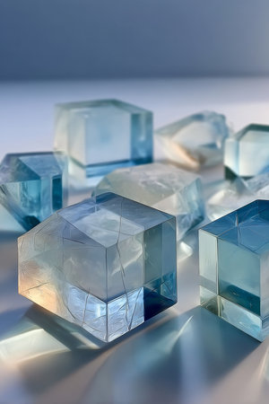 Aesthetic Geometric Ice Elements Illuminated by Daylight in Modern Architectural Design Settingの素材