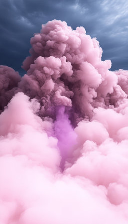 Stunning Pink and Purple Cloud Formation Rising into the Darkening Sky at Twilight, Captivating Viewの素材