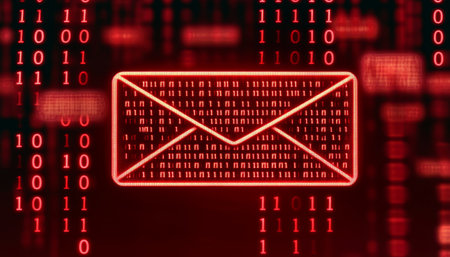 Digital Email Insecurity Threat Concept, Phishing Attack Visualization On Red Binary Data Backgroundの素材