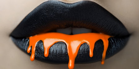 Bold and Striking Black Lips with Sizzling Orange Elegance, a Visually Edgy Art Model Make-up Lookの素材