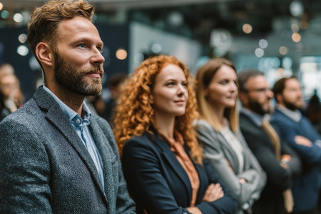 Diverse Business Team Engaged in Professional Seminar at Corporate Conference in Modern Office Spaceの素材