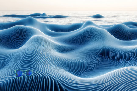 Mesmerizing Abstract Artwork with Fluid Waves in Icy Blue Tones, Evoking a Dreamy Seascape Feelの素材