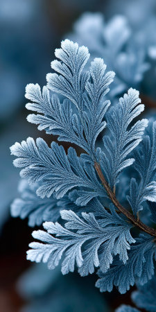 A Stunning Frost-Covered Fern in Winter, Showcasing Nature s Intricate and Delicate Artistryの素材