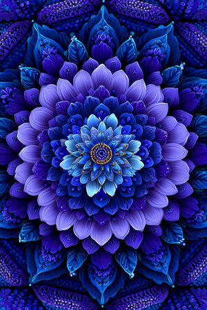 Intricate Floral Mandala Design with Deep Blues and Lush Purples for Serene and Harmonious Beautyの素材