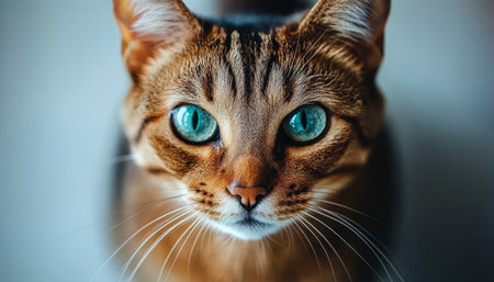 Charming Abyssinian Cat with Captivating Green Eyes and an Expressive Demeanor Looking Curiousの素材