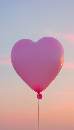 Pink Heart Balloon Floating in a Dreamy Sky, Symbolizing Love and Serenity on Valentine s Dayの素材