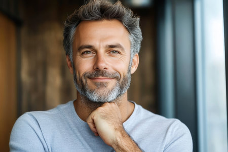 Distinguished Silver Fox Portrait of a Mature Professional Man with Charismatic Expression and Beardの素材