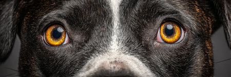 Charming Boston Terrier Dog Portrait with Expressive Eyes and Soft Fur on a Simple Gray Backgroundの素材