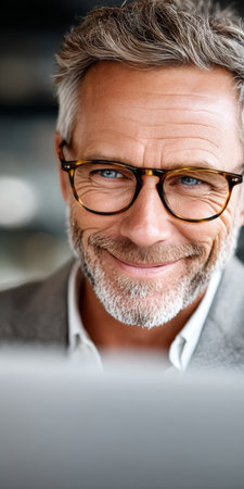 Positive Man Engaging in Online Course to Enhance Office Soft Skills for Digital Career Growthの素材