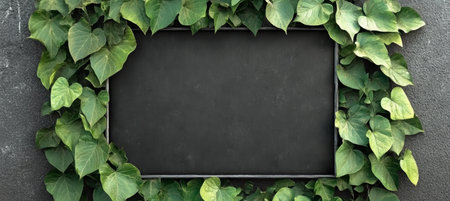 Vibrant green plants gracefully entwining a large outdoor billboard in a sunny spring setting.の素材