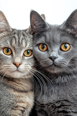 Stunning Close Up of Adorable Gray Fur Couple Felidae Cats with Beautiful Kittens in Sharp Focusの素材