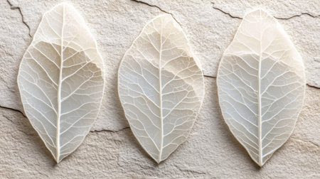 Translucent Leaves with Intricate Veining Resting on Textured Rock for Nature s Visual Explorationの素材