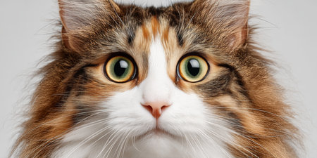 Stunning Norwegian Forest Cat With Large Green Eyes, White and Ginger Fur, Captivating Expressionの素材