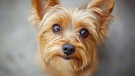 Adorable Yorkshire Terrier Puppy with Playful Personality Captured in Stunning Indoor Studio Photoの素材