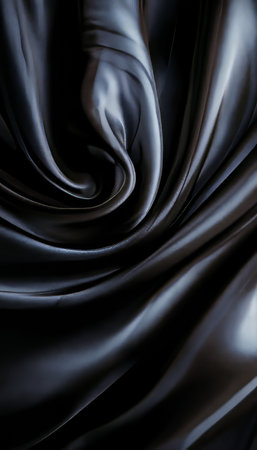 Elegant Black Silk Abstract Texture Luxurious Fabric Background with Smooth Waves and Dark Foldsの素材