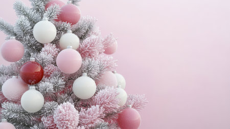 Beautifully Decorated Christmas Tree with Red and White Ornaments, Shimmering Tinsel, and Lightsの素材
