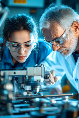 CNC Machine Operation Training Expert Machinist Explaining Techniques in Industrial Settingの素材